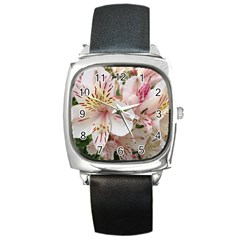 Flower Alstromeria Square Leather Watch