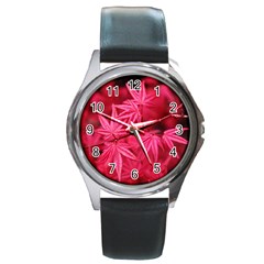 Red Autumn Round Metal Watch (silver Rim) by ADIStyle