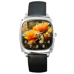 Flowers Butterfly Square Leather Watch by ADIStyle