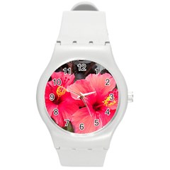 Red Hibiscus Plastic Sport Watch (medium)