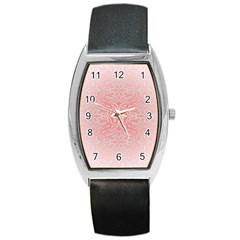 Pink Elegant Damask Tonneau Leather Watch