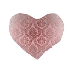 Luxury Pink Damask 16  Premium Heart Shape Cushion 