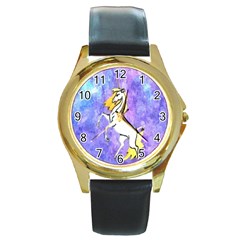Framed Unicorn Round Metal Watch (gold Rim) 