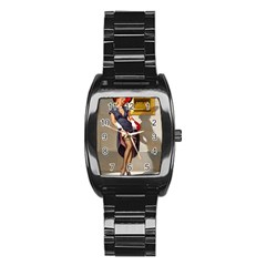 Retro Pin-up Girl Men s Stainless Steel Barrel Analog Watch