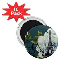 Blue Roses Vintage Paris Eiffel Tower Floral Fashion Decor 1 75  Button Magnet (10 Pack) by chicelegantboutique