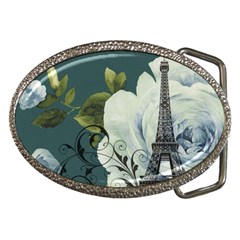 Blue Roses Vintage Paris Eiffel Tower Floral Fashion Decor Belt Buckle (oval)