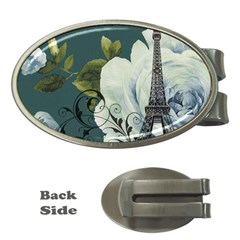 Blue Roses Vintage Paris Eiffel Tower Floral Fashion Decor Money Clip (oval)