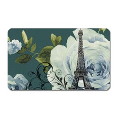 Blue Roses Vintage Paris Eiffel Tower Floral Fashion Decor Magnet (rectangular) by chicelegantboutique