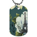Blue roses vintage Paris Eiffel Tower floral fashion decor Dog Tag (Two-sided)  Front