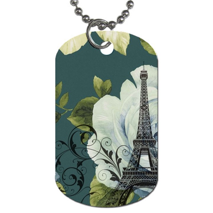 Blue roses vintage Paris Eiffel Tower floral fashion decor Dog Tag (Two-sided) 