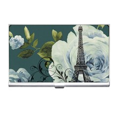 Blue Roses Vintage Paris Eiffel Tower Floral Fashion Decor Business Card Holder