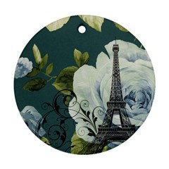 Blue Roses Vintage Paris Eiffel Tower Floral Fashion Decor Round Ornament (two Sides)