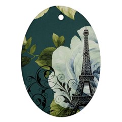 Blue Roses Vintage Paris Eiffel Tower Floral Fashion Decor Oval Ornament (two Sides)