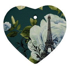 Blue Roses Vintage Paris Eiffel Tower Floral Fashion Decor Heart Ornament (two Sides)