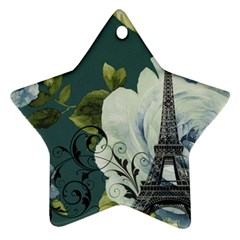 Blue Roses Vintage Paris Eiffel Tower Floral Fashion Decor Star Ornament (two Sides)