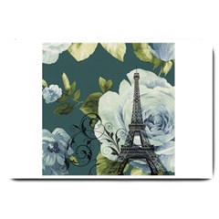 Blue Roses Vintage Paris Eiffel Tower Floral Fashion Decor Large Door Mat