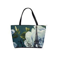 Blue Roses Vintage Paris Eiffel Tower Floral Fashion Decor Large Shoulder Bag