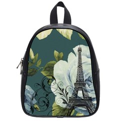 Blue Roses Vintage Paris Eiffel Tower Floral Fashion Decor School Bag (small) by chicelegantboutique