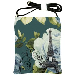 Blue Roses Vintage Paris Eiffel Tower Floral Fashion Decor Shoulder Sling Bag