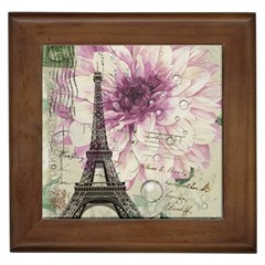 Purple Floral Vintage Paris Eiffel Tower Art Framed Ceramic Tile by chicelegantboutique