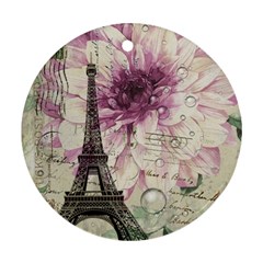 Purple Floral Vintage Paris Eiffel Tower Art Round Ornament