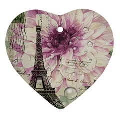 Purple Floral Vintage Paris Eiffel Tower Art Heart Ornament by chicelegantboutique