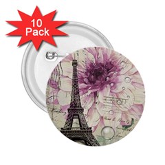 Purple Floral Vintage Paris Eiffel Tower Art 2 25  Button (10 Pack) by chicelegantboutique