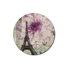Purple Floral Vintage Paris Eiffel Tower Art Drink Coaster (round) by chicelegantboutique