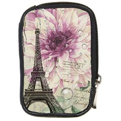 Purple Floral Vintage Paris Eiffel Tower Art Compact Camera Leather Case by chicelegantboutique