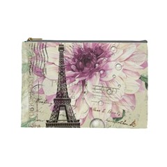 Purple Floral Vintage Paris Eiffel Tower Art Cosmetic Bag (large) by chicelegantboutique