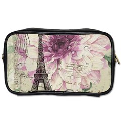 Purple Floral Vintage Paris Eiffel Tower Art Travel Toiletry Bag (one Side) by chicelegantboutique