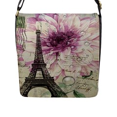 Purple Floral Vintage Paris Eiffel Tower Art Flap Closure Messenger Bag (large) by chicelegantboutique