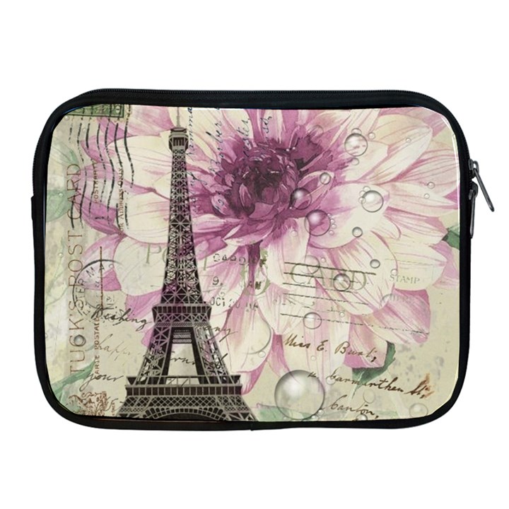 Purple Floral Vintage Paris Eiffel Tower Art Apple iPad 2/3/4 Zipper Case