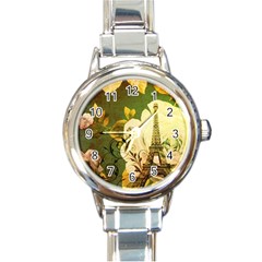 Floral Eiffel Tower Vintage French Paris Round Italian Charm Watch