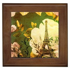 Floral Eiffel Tower Vintage French Paris Framed Ceramic Tile