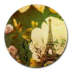 Floral Eiffel Tower Vintage French Paris 8  Mouse Pad (round)