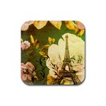 Floral Eiffel Tower Vintage French Paris Drink Coaster (Square) Front