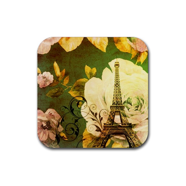 Floral Eiffel Tower Vintage French Paris Drink Coaster (Square)