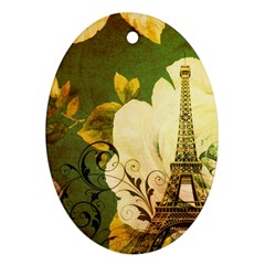 Floral Eiffel Tower Vintage French Paris Oval Ornament (two Sides) by chicelegantboutique