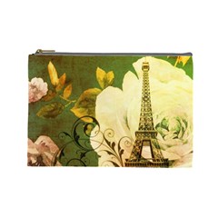 Floral Eiffel Tower Vintage French Paris Cosmetic Bag (large) by chicelegantboutique