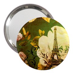 Floral Eiffel Tower Vintage French Paris 3  Handbag Mirror