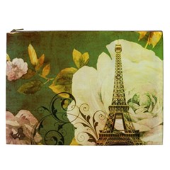 Floral Eiffel Tower Vintage French Paris Cosmetic Bag (xxl)