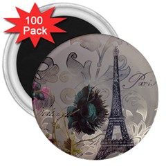 Floral Vintage Paris Eiffel Tower Art 3  Button Magnet (100 Pack) by chicelegantboutique