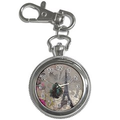 Floral Vintage Paris Eiffel Tower Art Key Chain & Watch by chicelegantboutique