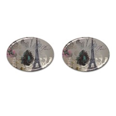 Floral Vintage Paris Eiffel Tower Art Cufflinks (oval) by chicelegantboutique