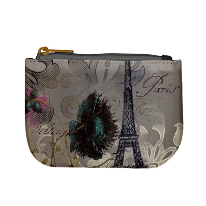 Floral Vintage Paris Eiffel Tower Art Coin Change Purse