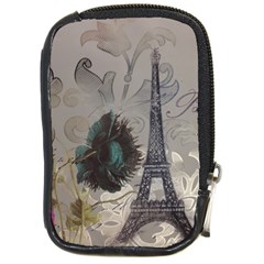 Floral Vintage Paris Eiffel Tower Art Compact Camera Leather Case by chicelegantboutique