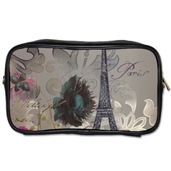 Floral Vintage Paris Eiffel Tower Art Travel Toiletry Bag (one Side) by chicelegantboutique