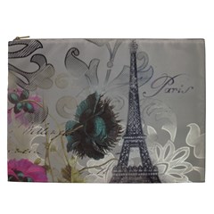 Floral Vintage Paris Eiffel Tower Art Cosmetic Bag (xxl) by chicelegantboutique