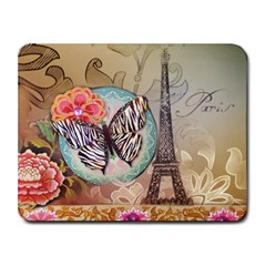 Fuschia Flowers Butterfly Eiffel Tower Vintage Paris Fashion Small Mouse Pad (rectangle) by chicelegantboutique